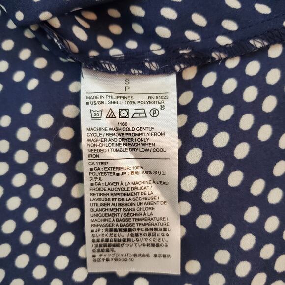 Small Navy Blouse Banana Republic Polka Dot Ruffle $55 NWT - Picture 9 of 9